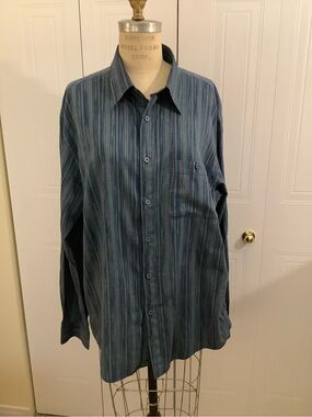 Missoni Men's Teal and Navy Striped Button-Down Shirt